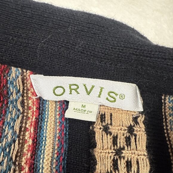 ORVIS Sweater Womens M Cardigan Wool Blend Striped Southwest Blanket - Picture 3 of 8